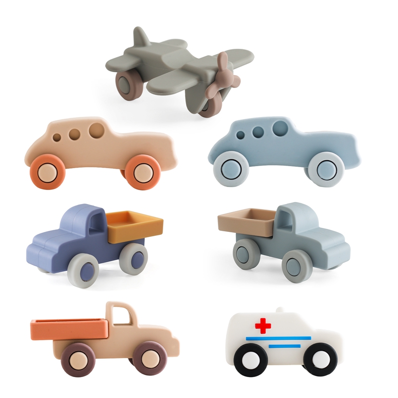 Mordedor de silicona de grado alimenticio para bebé, juguete de dibujos animados para coche, anillo de dentición para lactancia, sin BPA, accesorios para masticar Molar para la salud del recién nacido, 1 Uds.