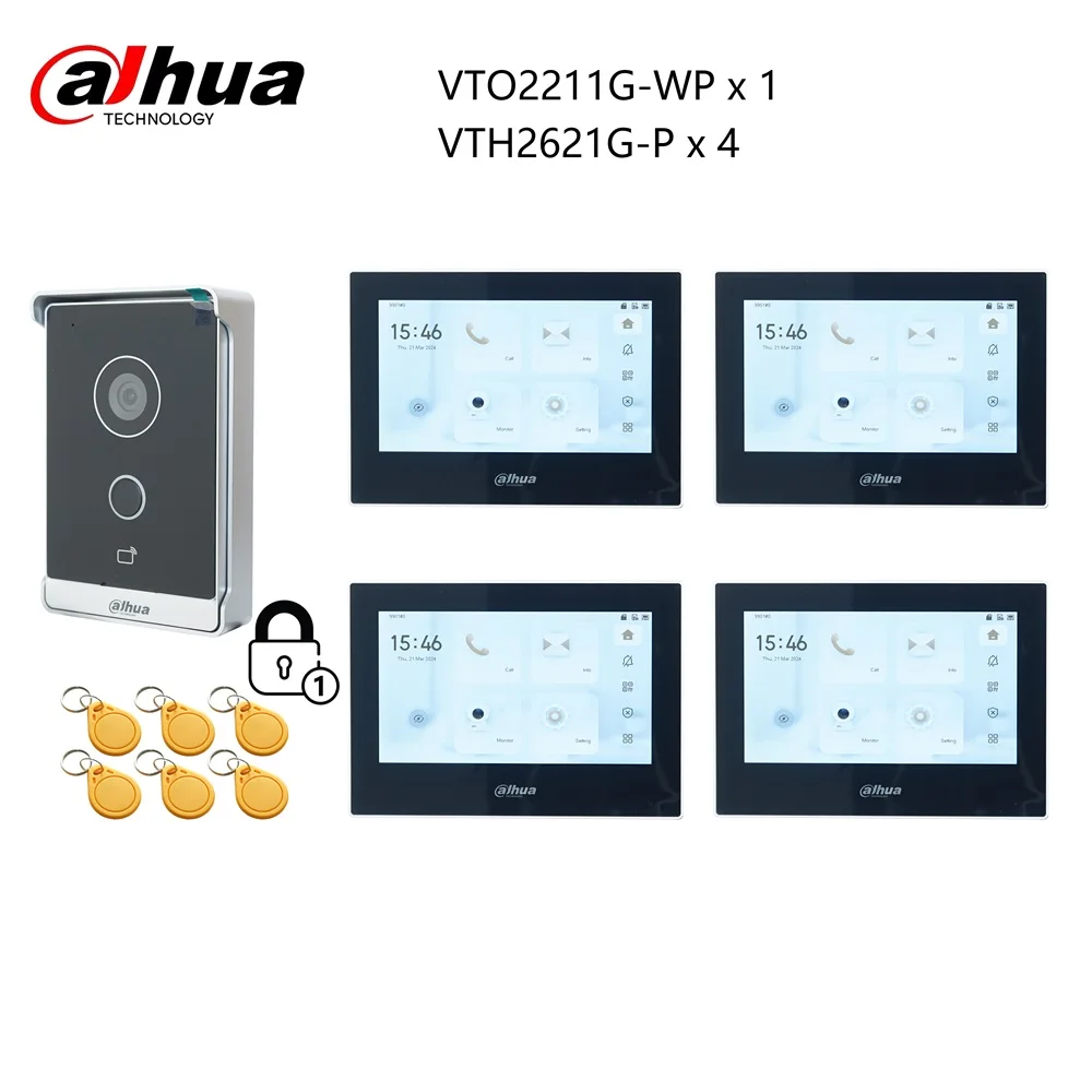 Dahua originele IP Video Intercom KIT, VTO2211G-WP & VTH2621GW-P/VTH2621G-P, ondersteuning telefoon app, RFID-kaart Ontgrendelen