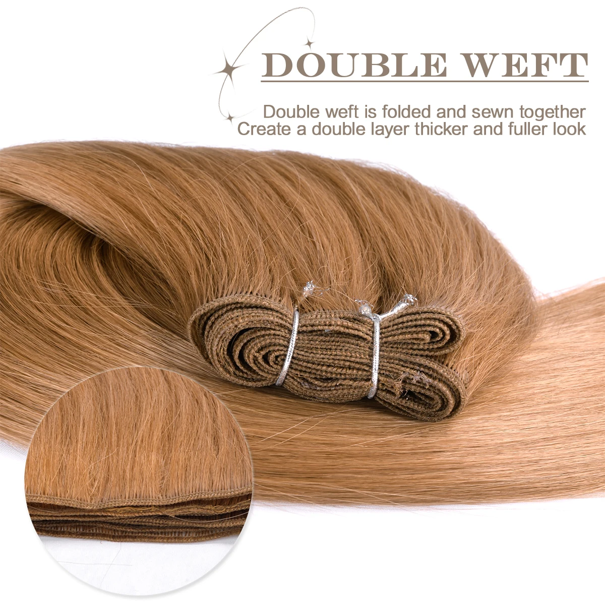 Extensões de cabelo sintético longo e reto, extensões de cabelo liso ombre marrom tecelagem de cabelo reto sintético completo para terminar