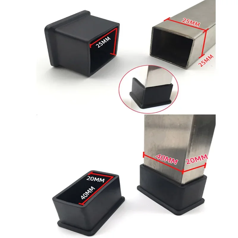 สีดําเก้าอี้ขา Caps สแควร์สี่เหลี่ยมผืนผ้ายางตารางฟุตเฟอร์นิเจอร์หลอด End ครอบคลุมเคล็ดลับ Non-SLIP Protector Pads ท่อปลั๊ก