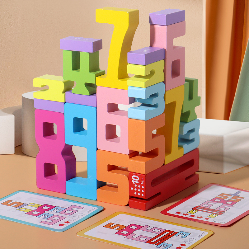 Wooden educational digital blocks, creative puzzles, stacking toys, fun brain-burning, early education topics, Montessori style
