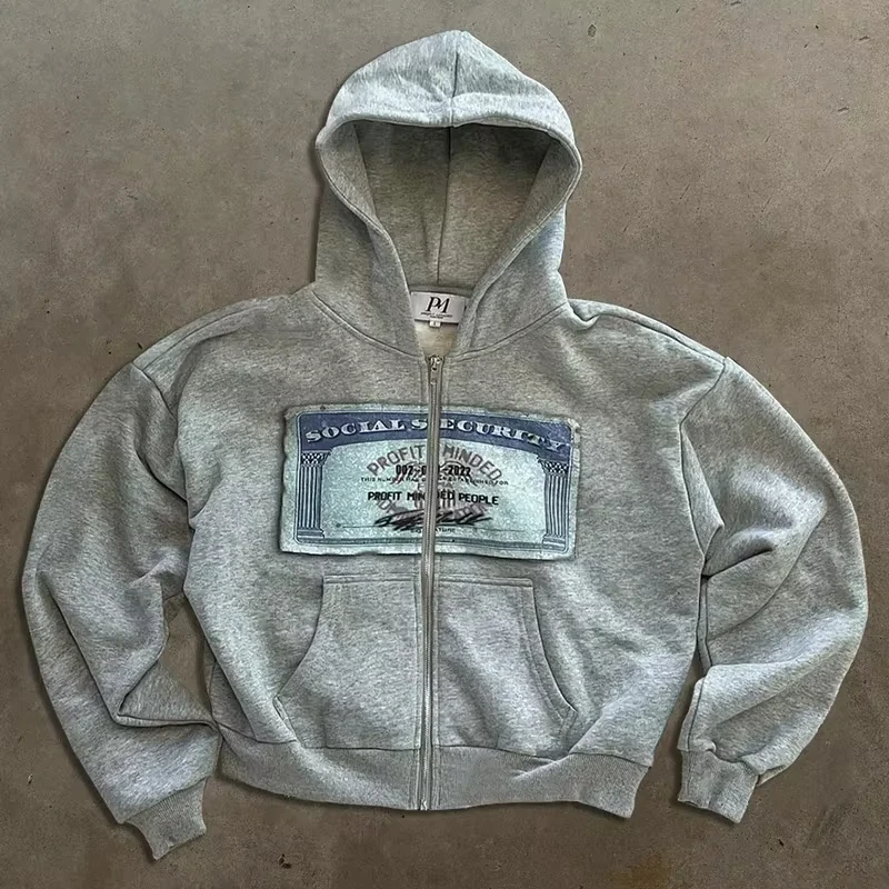 Sudaderas con capucha retro Y2K de otoño para hombres y mujeres, estampados con patrones personalizados, estilo callejero, cárdigan con capucha de manga larga