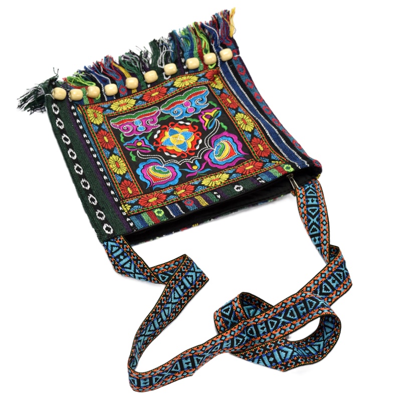 Bolsa crossbody bordada estilo étnico Boho com decoração de borla para mulheres