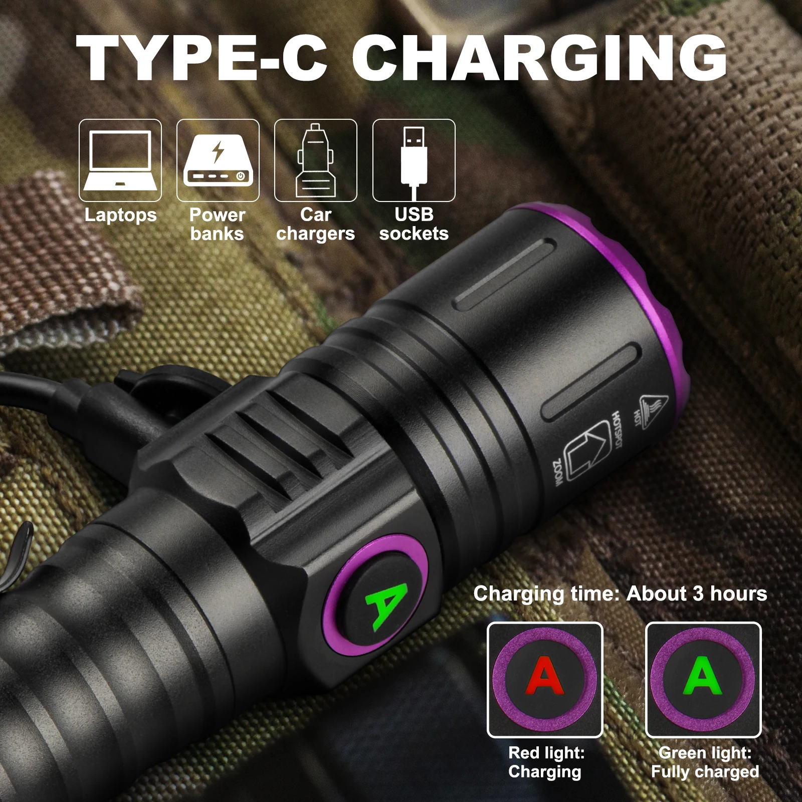 UltraFire SP69 Zoom UV LED Flashlight 365 395nm Type-C Charging 18650 Curing Resin Detection Light Carpet Pet Urine Detector