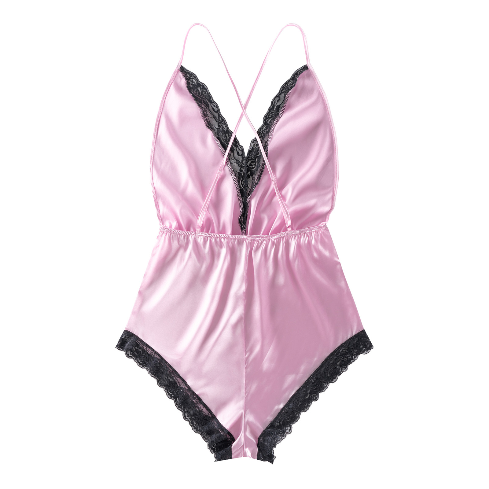 Pyjama en Satin pour hommes, combinaison Sexy en dentelle et soie, col en v, bretelles Spaghetti réglables, vêtements de nuit en dentelle