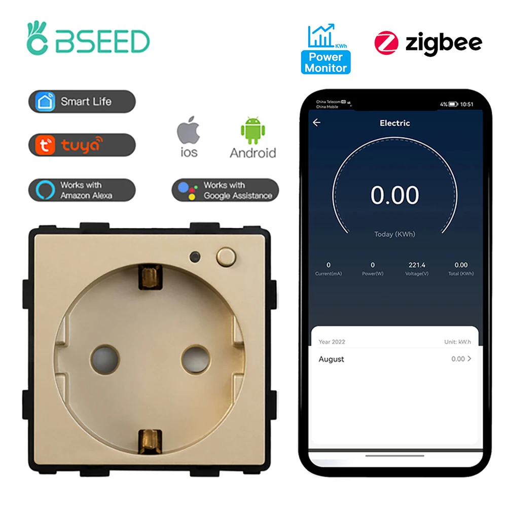 Настенная розетка BSEED ZigBee, функциональная часть, монитор мощности, умный монитор мощности, розетки для ключей, приложение Google Smart Life, розетка Alexa EU Standa