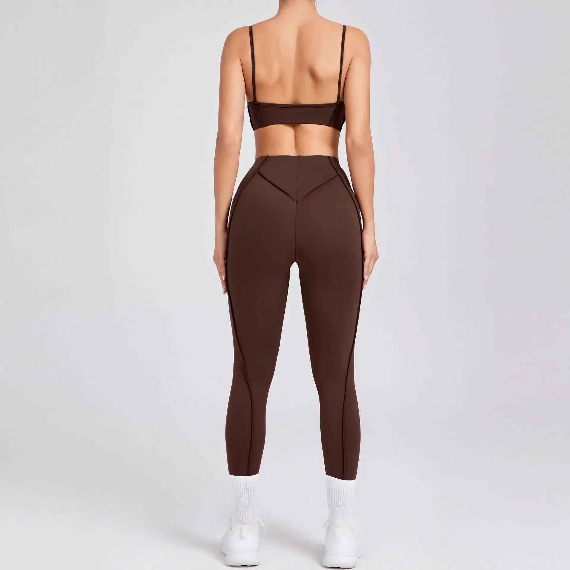 Conjuntos de Yoga sin costuras para mujer, pantalones moldeadores de cintura alta para levantamiento de cadera, traje con sujetador sin espalda, mallas de entrenamiento para gimnasio
