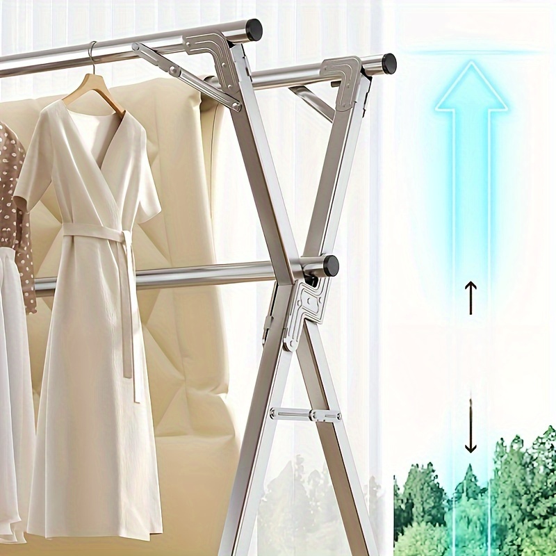 Floor Mounted Clothes Hanger,Floor-standing Clothes Drying Rack, Thickened Telescopic Folding Shelf