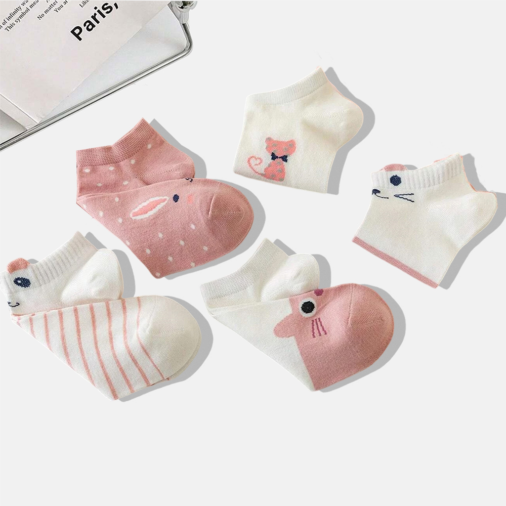 5 pares de calcetines informales transpirables ligeros y cómodos para mujer con bonitos y dulces a la moda
