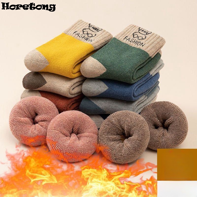 5 par/bolsa de calcetines de invierno para niños, calcetines cálidos de felpa gruesos para otoño e invierno, calcetines de tubo medio de algodón para niños y niñas de 2 a 14 años