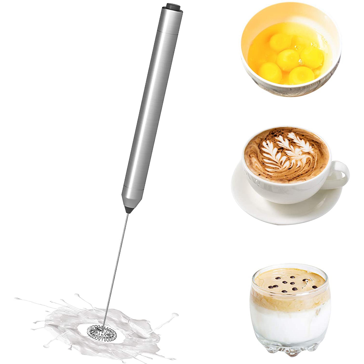 Espumador de leche de mano con batería, minimezclador eléctrico de espuma para café, Espumador de leche de acero inoxidable para café