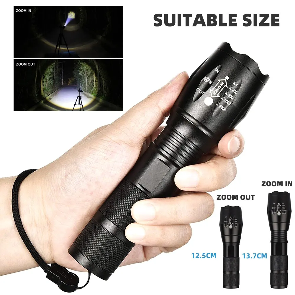 Linternas Led de alta potencia, antorcha para acampar, 5 modos de iluminación, luz con Zoom, aleaciones de aluminio, Material impermeable, batería externa 18650
