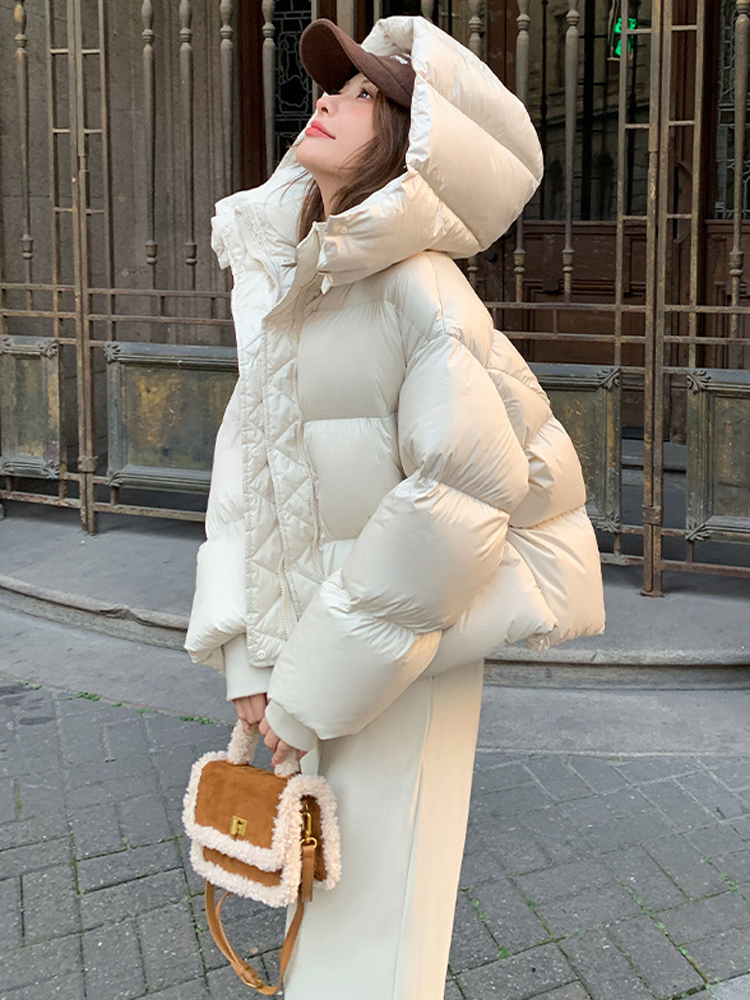 Fsmg moda sólida parkas downcotton-acolchoado casaco com capuz feminino recortado algodão puffer jaqueta de algodão grosso acolchoado casaco feminino