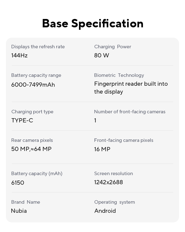 Nubia Z70 Ultra Smartphone 5G Snapdragon 8 Elite 6.85 144Hz OLED Screen 6150 mAh Battery 64MP Camera Android 15 NFC IP68 & 69 Gl