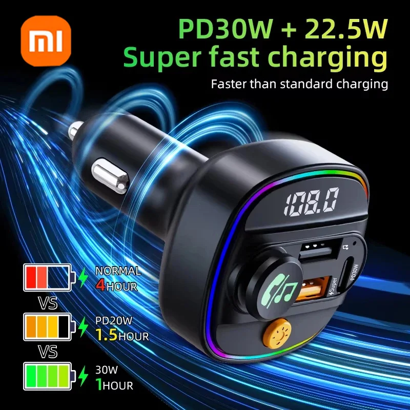 Xiaomi FM Transmitter Bluetooth 5.3 Hands-Free Car AUX Radio Modulator MP3 Player with Fast Charging Adapter Auto Accessories