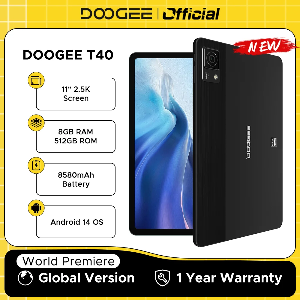 Doogee t40 android tablet 14 11 ''ips 2.5k 8gb ram 512gb rom helio g99 8580mah 18w carga rosto desbloquear 7.6mm tablet ultrafino