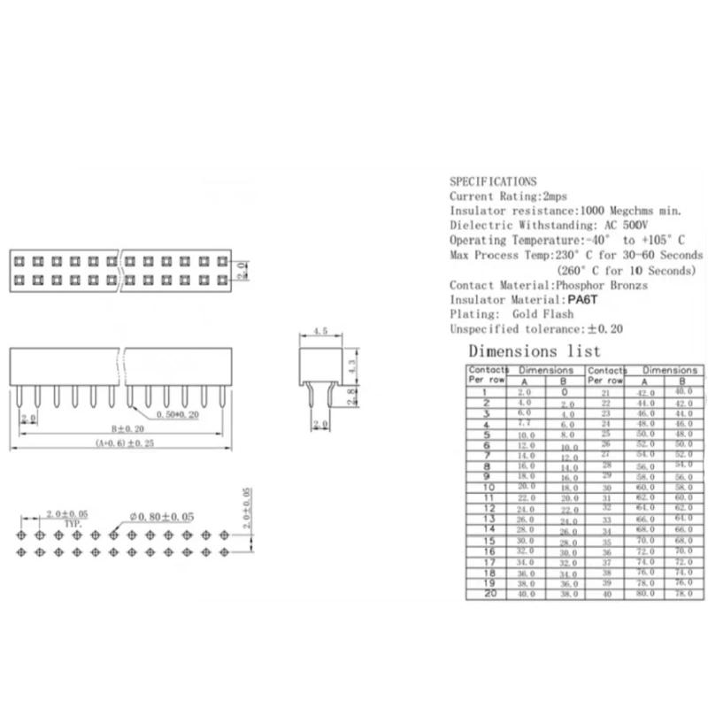 10Pcs DIP Zweireihig Weibliche/Männliche Header Buchse Pitch 2,00mm 2*2p 3p 4p 5p 6p 7p 8p 9p 10p 12p 15p 20p 40Pins Stecker Diy PCB
