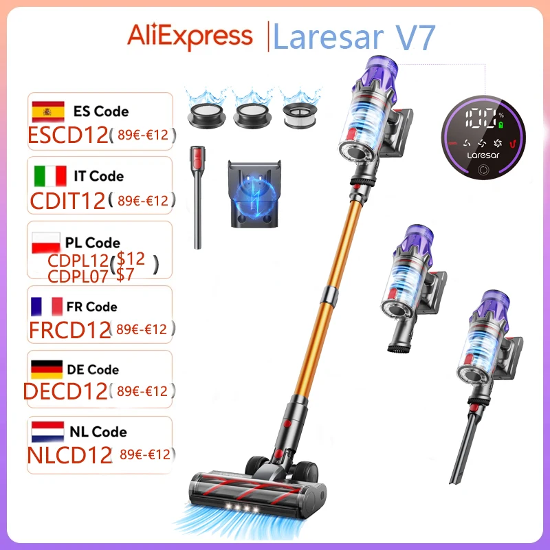 Laresar V7 500W 50000Pa batterie de décharge aspirateur appareil ménager intelligent portable batterie amovible tasse à poussière