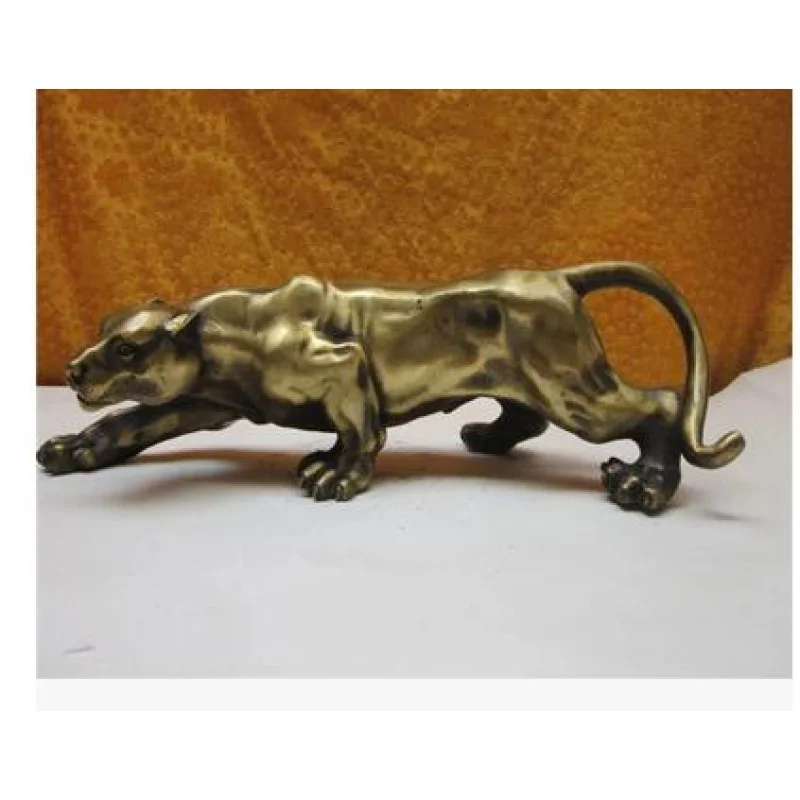 decoration crafts copper Big Bronze Sculpture Statue Panther Leopard Jaguar Cat Marked Enamel Decoration Brass gift arts crafts