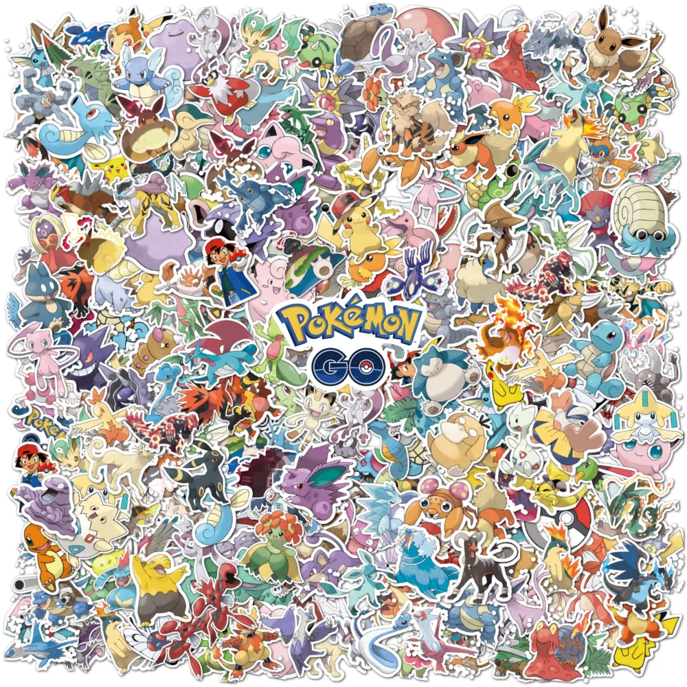 100/200 pezzi Kawaii Pikachu Pokemon adesivi per laptop telefono valigia skateboard chitarra adesivi simpatico cartone animato giocattoli regalo per bambini