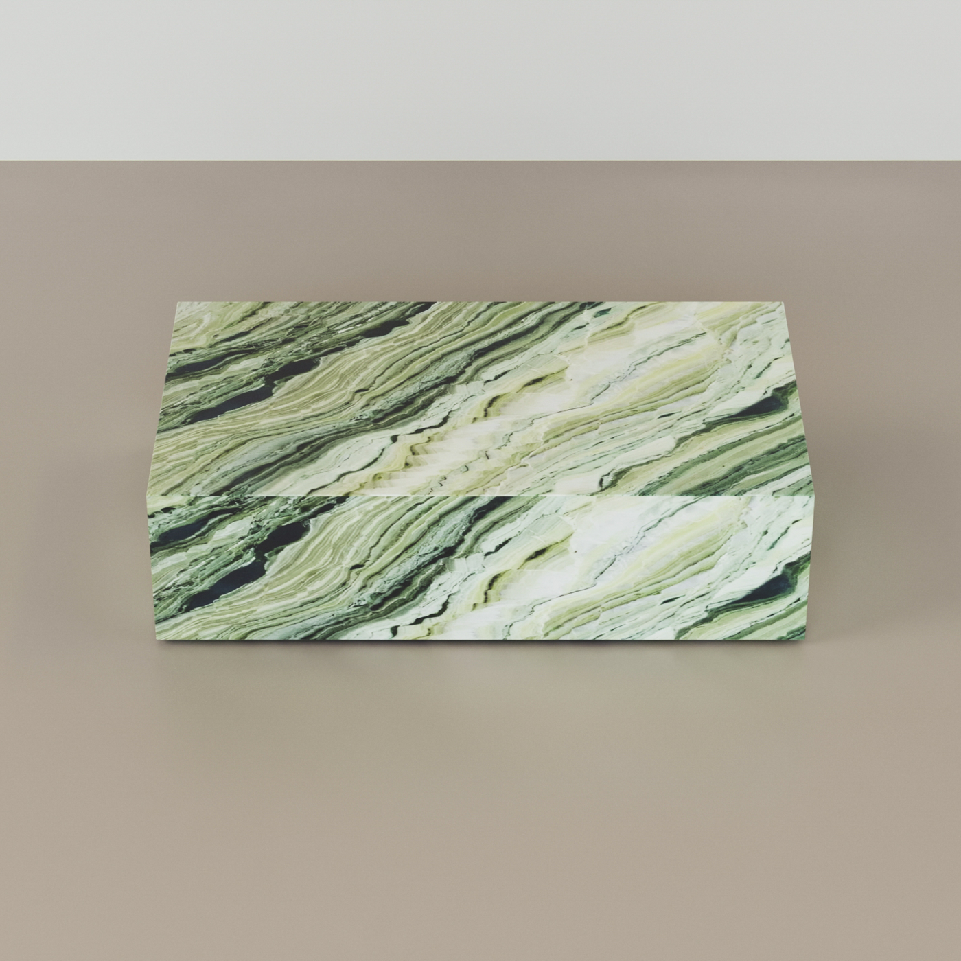 Mesa de té con diseño de patrón fluido verde de estilo chino, mesa de centro travertino elegante de alta gama