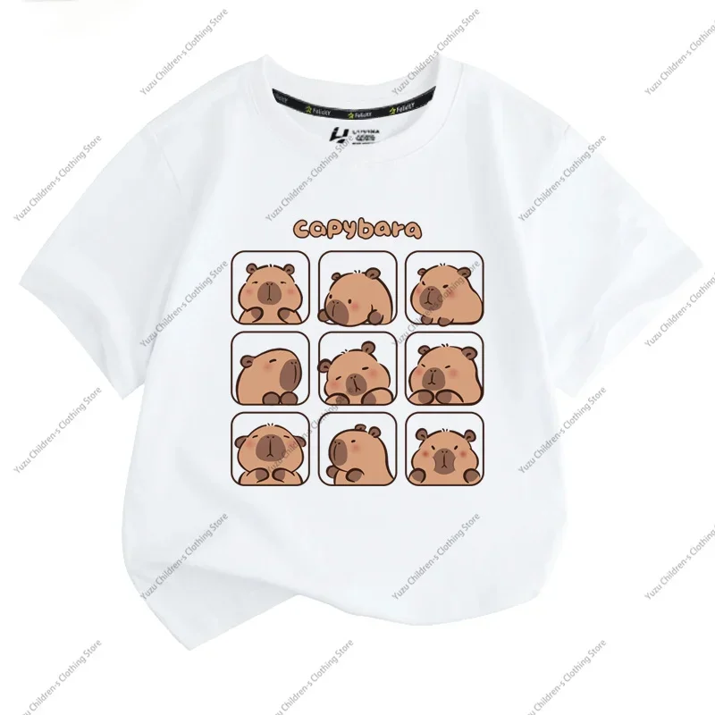여름 새로운 트렌드 Capybara 인쇄 귀여운 어린이 반팔 티셔츠 귀여운 편안한 다목적 소년과 소녀 티셔츠