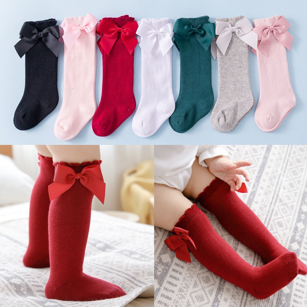 18 paare/los Baby Mädchen Kid Spanisch Bögen Socken Frühling Herbst Winter Baumwolle Infant Kleinkind Königlichen Stil Bogen Knie Hohe Neugeborenen socken