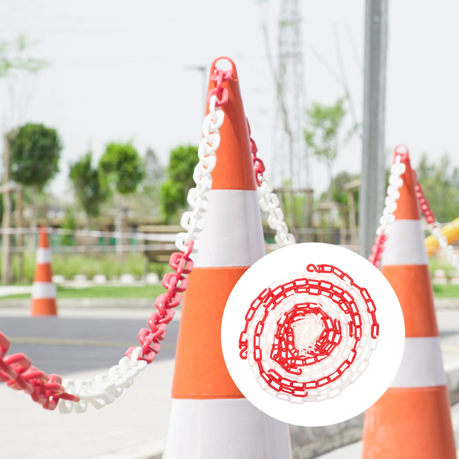5M Plastic Safety Chain Red White Caution Link Lightweight Crowd Control Traffic Barrier Chain Ideal Caution Security Chain Link