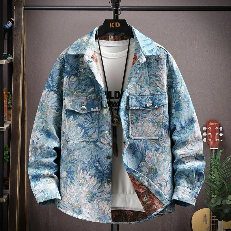2025 spring new style Men's Classic Fashion Long Sleeve Shirt autumn Men's Casual Plush High Quality Printed pattern Shirt