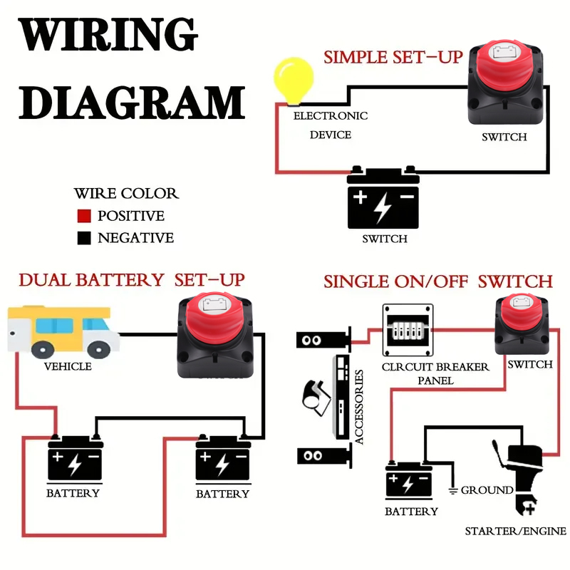 Auto Batterij Disconnect Switch 2 Positie 2 Pin M10 Batterij Aansluitschakelaar voor Boten Auto's Vrachtwagens Campers Trailers