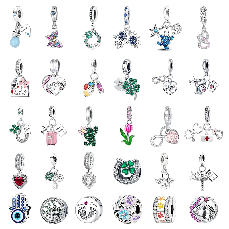 925 เงินสเตอร์ลิงหัวใจรักดอกไม้ Four Leaf Clover เต่า Charms ลูกปัดสําหรับเดิมสร้อยข้อมือ DIY เครื่องประดับ Fine ของขวัญ