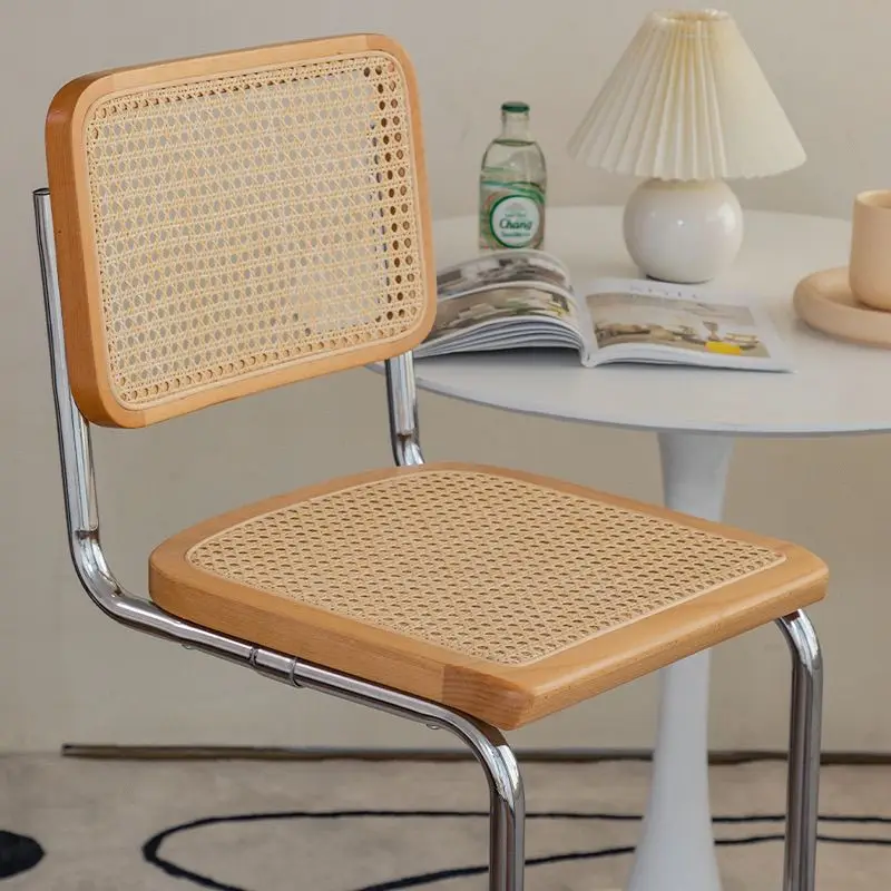 Nordic Solid Wood Rattan Bar Chair Home High Stool Simple Retro Bar Chair Front Desk High Chair Furniture