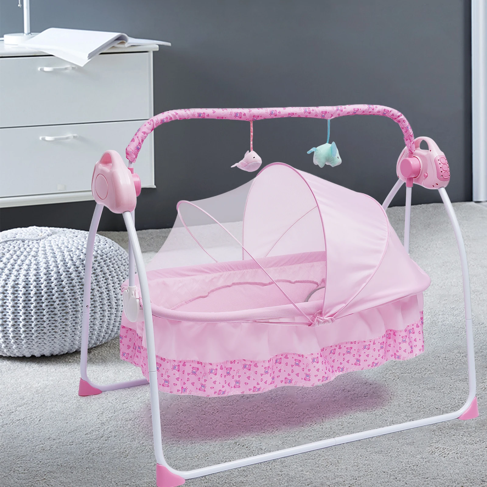 0-18 Months 25kg Electric Baby Crib Cradle Infant Rocker Auto Swing Bed Baby Cradle 5 Gear Speed Adjustment