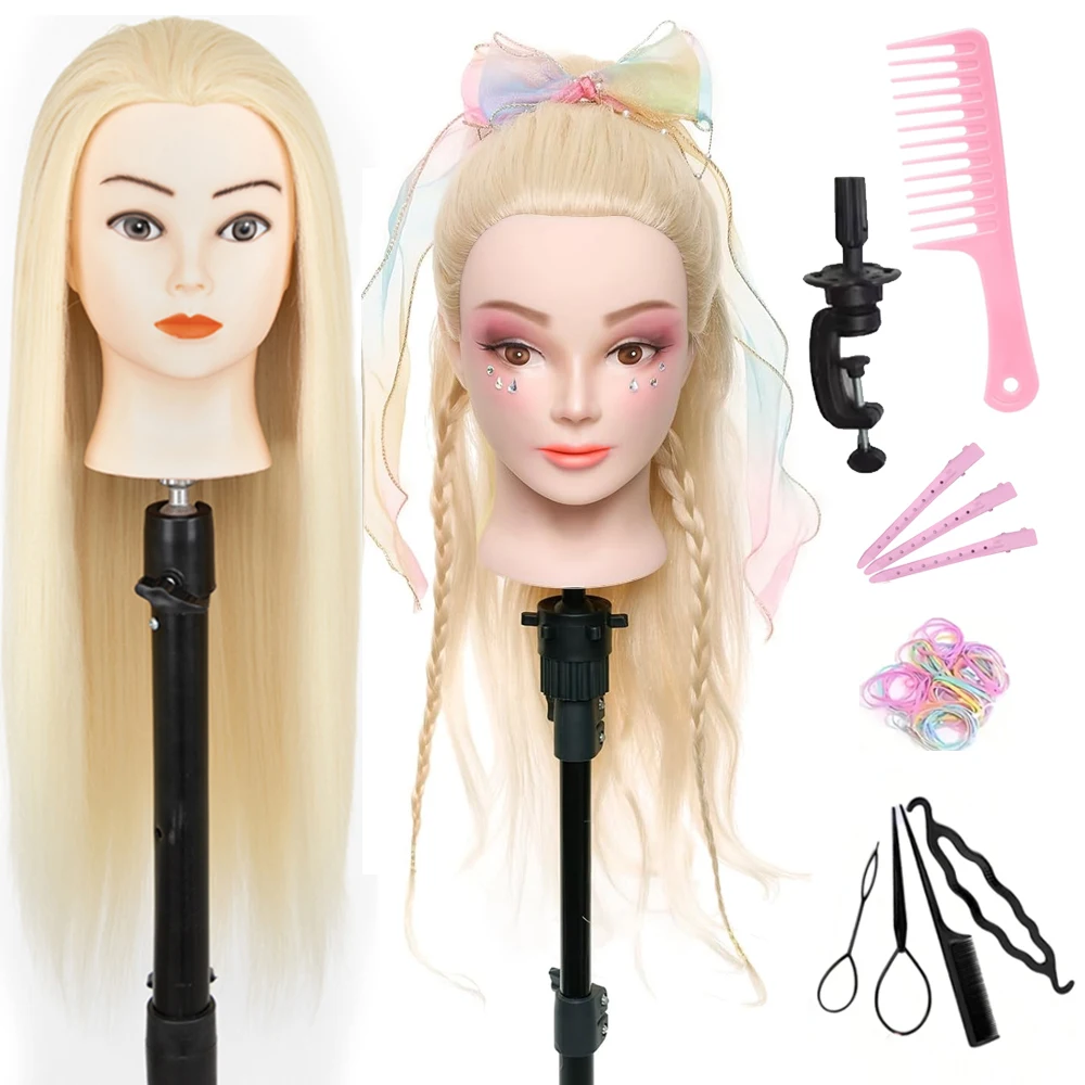 Cabeça de manequim com 11 peças de base de suporte de braçadeira para cabelo resistente, ferramentas de trança - para salão de beleza, conjunto de prática escolar de beleza