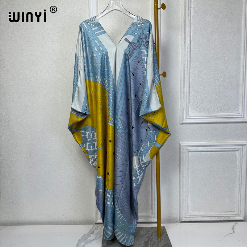 WINYI zomer kaftan koeweit Vrouwen Boho print Strand Maxi Jurk abaya dubai luxe abaya moslim vrouw dubai Mode avondjurk
