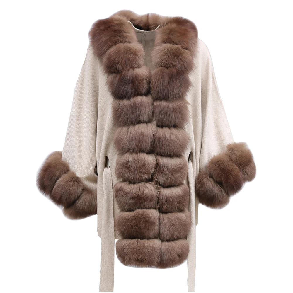 Primavera outono elegante feminino pele de raposa camisola de malha cardigan com gola de pele de raposa guarnição senhoras moda casaco de pele