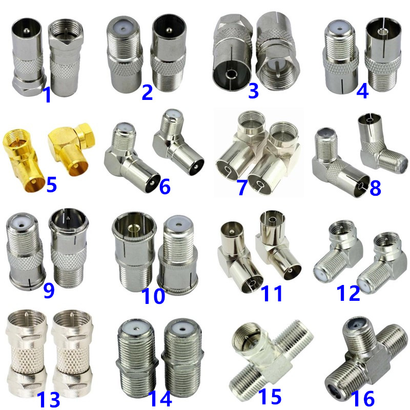 2 uds F tipo a TV IEC 90 grados TV antena aérea conector adaptador de ángulo recto enchufe a enchufe Cable coaxial combinación de F-TV