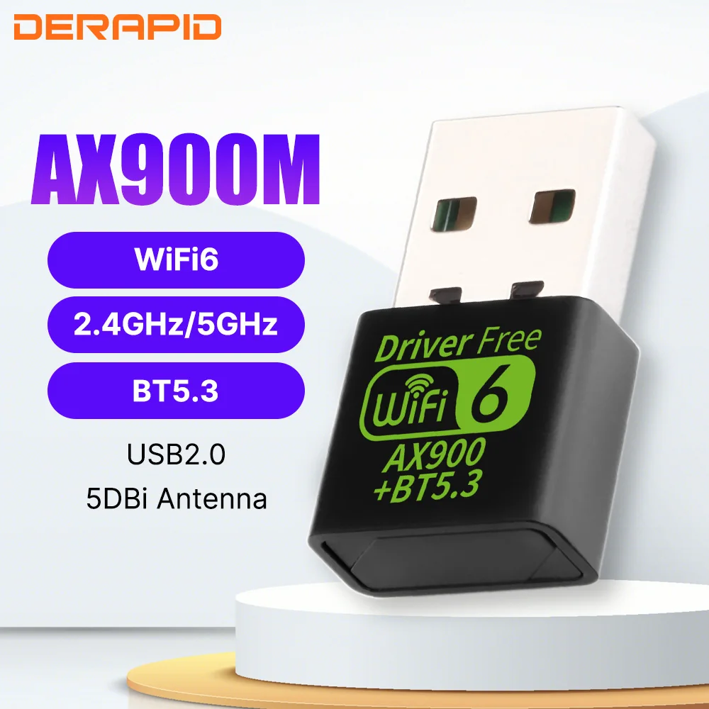 WiFi 6 AX900 Bluetooth 5.3 WiFi USB-адаптер Беспроводная сетевая карта 2,4G и 5 ГГц Wi-Fi Прием USB для ПК/ноутбука Win10/11 Драйвер бесплатно