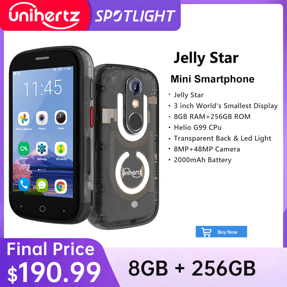 Unihertz Jelly Star Mini Smartphone Android 13 8GB 256GB luz Led desbloqueado transparente Backkshell teléfonos móviles 48MP teléfono portátil