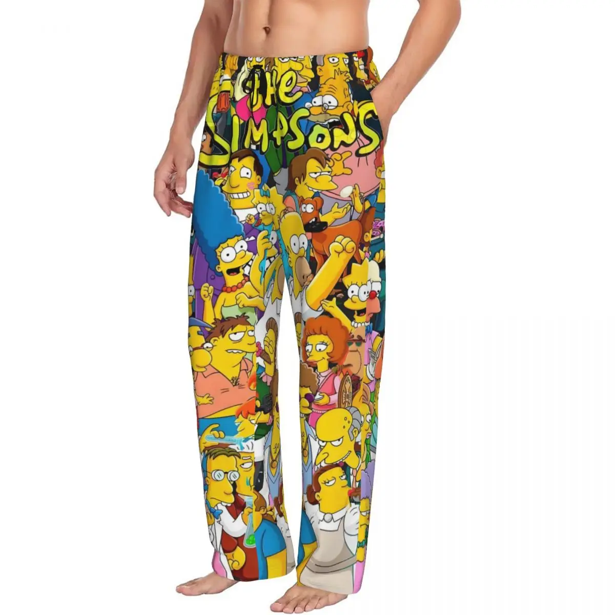 Simpsons Pyjamahose mit individuellem Aufdruck, animierte Sitcom-Schlafanzughose für Herren mit Taschen