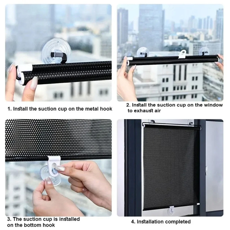 Universal Roller Blinds Suction Cup Sunshade Blackout Curtain Car Bedroom Kitchen Office Window Sun-shading Curtains Nail-free