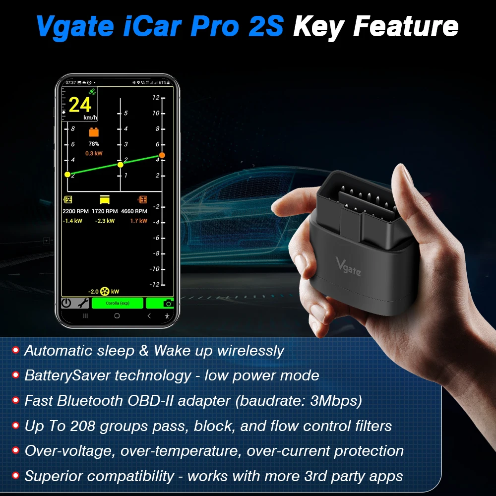 Nova vgate icar pro 2s elm327 bluetooth 5.3 para android/ios/pc obd2 ferramenta de diagnóstico do carro elm 327 atualizado obd 2 v2.3 scanner automático
