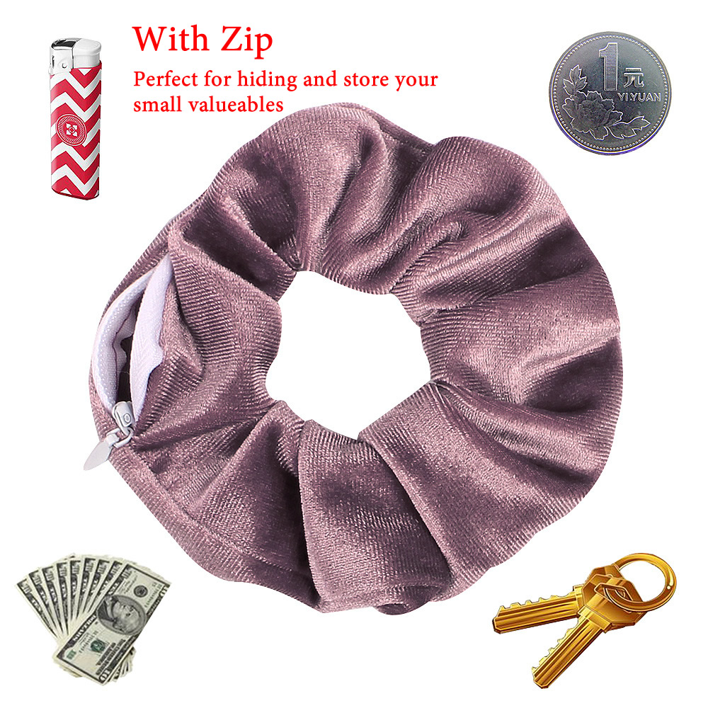 สายตาความลับผมผูกผม Scrunchie ช่องเก็บของที่ซ่อนอยู่พร้อม Zip Stash Pocket Travel Diversion Stash Safe Container