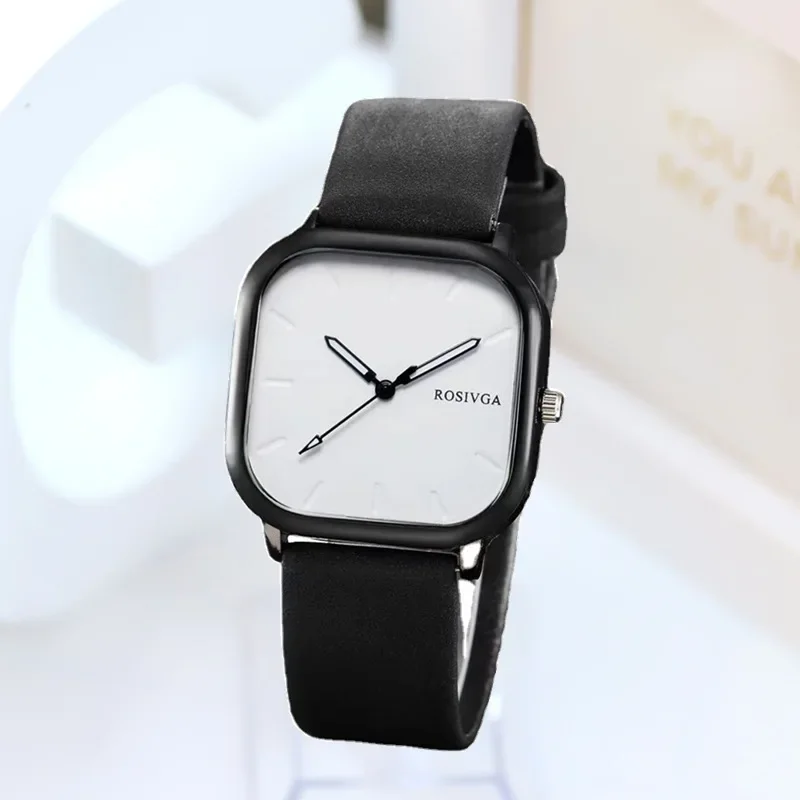 Reloj de moda con esfera cuadrada Simple, reloj de pulsera de cuarzo de cuero PU para hombre y mujer, reloj de pulsera para hombre