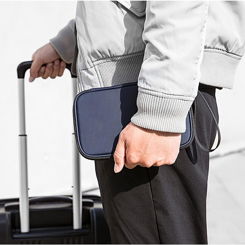 Capa leve para passaporte de viagem familiar, carteira com zíper, bolsa organizadora de documentos oxford com alça de pulso removível para mulheres e homens