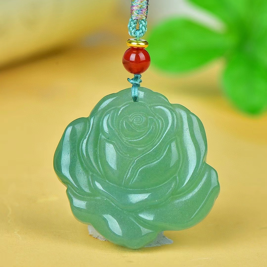 Aventurina pingente de jade para mulheres, colar de pedra verde natural, amuleto rosa, joias florais finas, mascote encantos