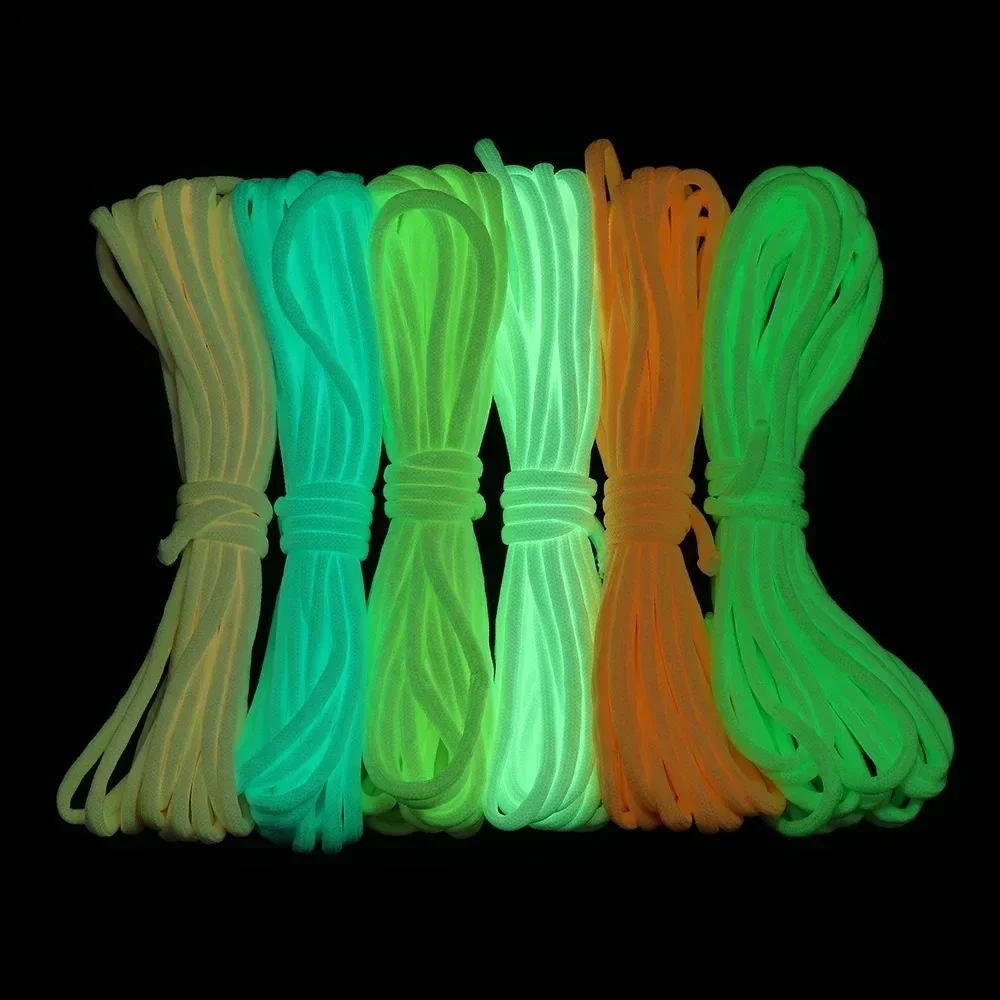 빛나는 로프 9 가닥 4mm 형광 Paracord 나일론 550 텐트 코드 야외 낙하산 캠핑 매는 밧줄 어둠 속에서 생존 광선