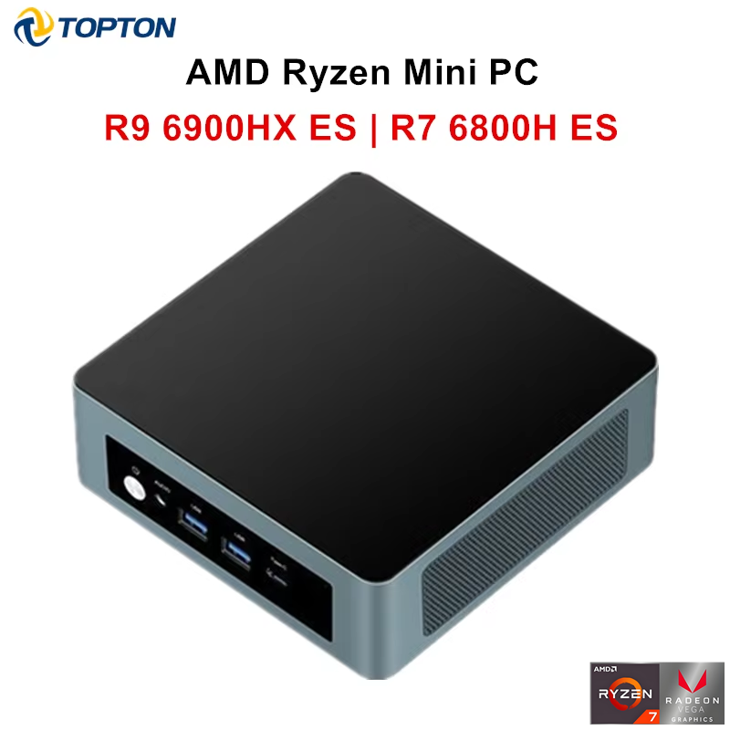 Topton AMD Mini PC Gamer Ryzen 9 6900HX ES 8 Core 2xDDR5 2xLAN 2,5G NVMe USB4 Windows 11 Pro Mini ordenador de escritorio para juegos WiFi6E