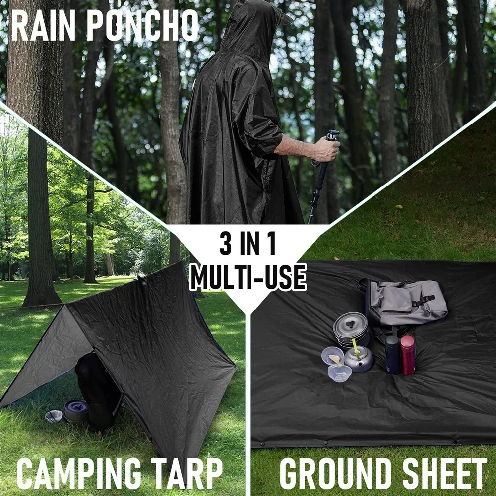Capa de chuva militar 3 em 1, manga com capuz, poncho de chuva à prova d'água para motocicleta, acampamento, caminhadas, viagem, barraca de chuva