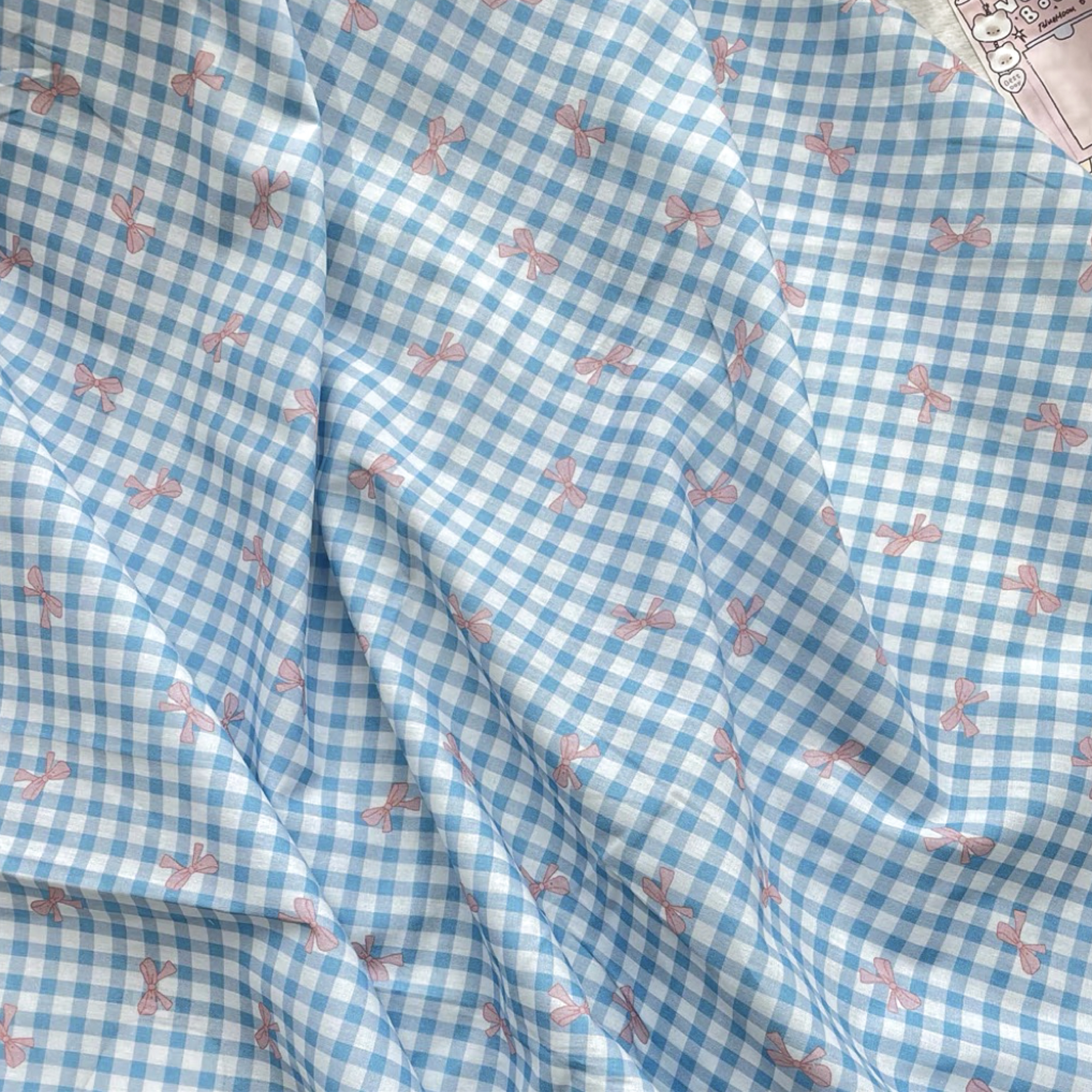 สีสัน Checkered Bow ผ้าฝ้าย 60S พิมพ์ผ้าสําหรับทําชุดเสื้อชุดนอนบ้านและเสื้อผ้าเด็กทําด้วยมือ